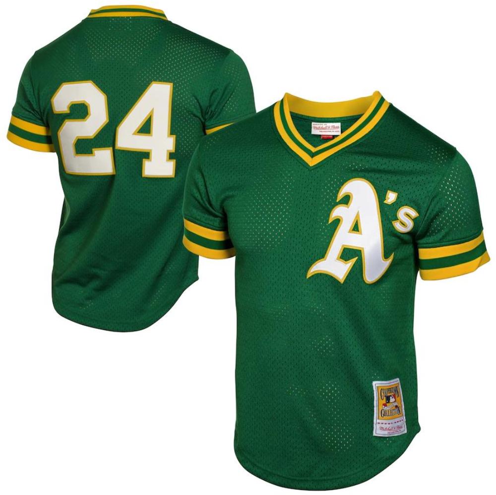 Oakland Athletics Rickey Henderson Green Throwback Mesh Pullover Jersey by My Store