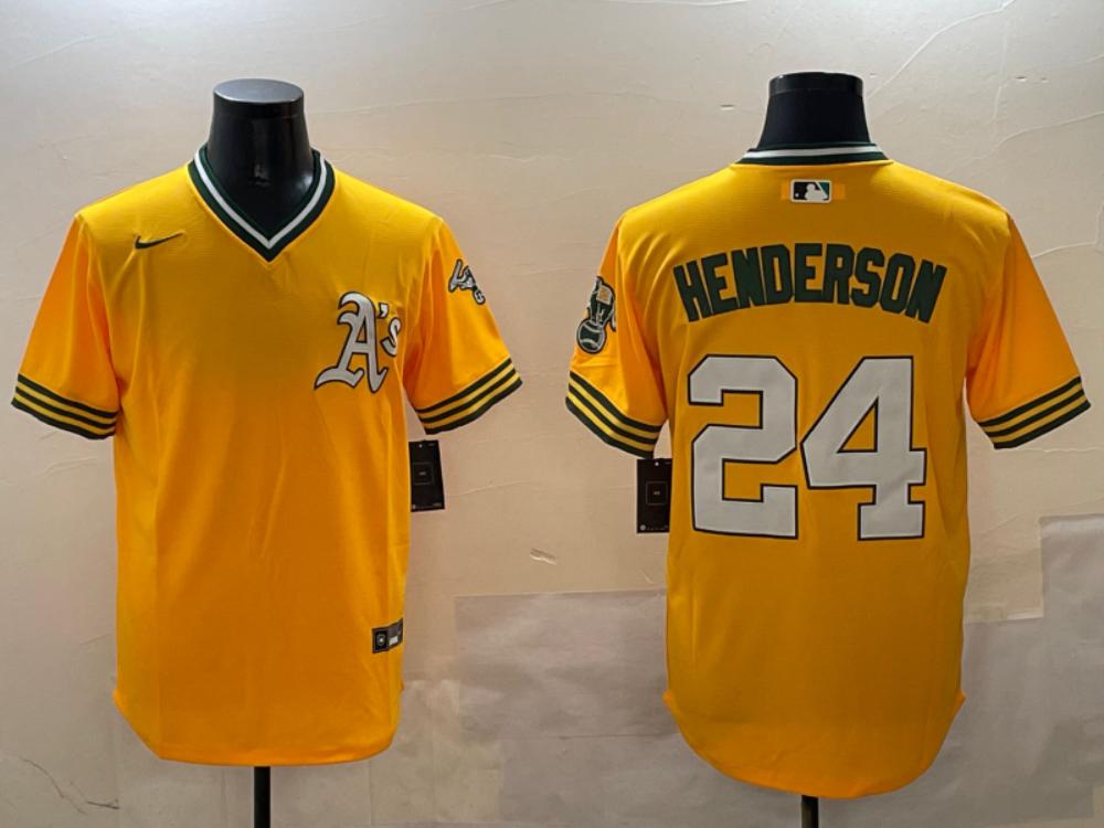 Oakland Athletics Rickey Henderson Yellow Throwback Replica Jersey by My Store