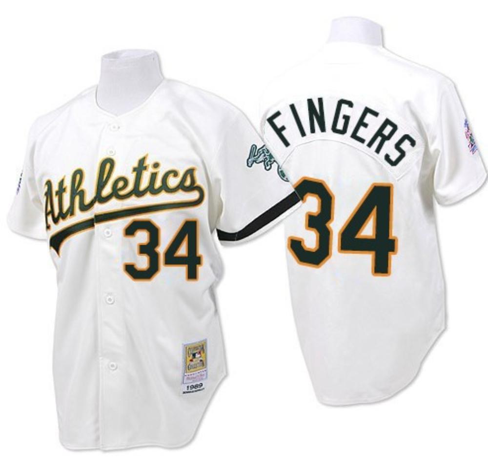 Oakland Athletics Rollie Fingers White 1989 Throwback Jersey by My Store