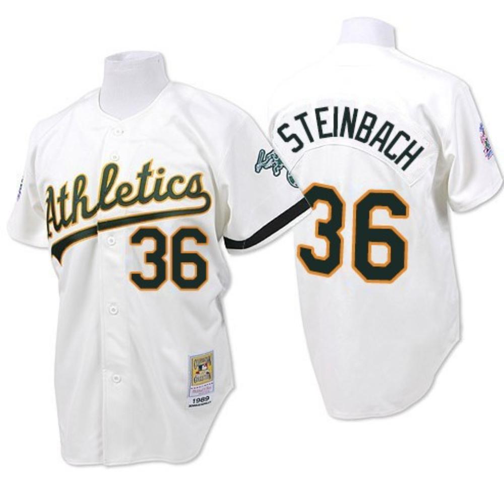 Oakland Athletics Terry Steinbach White 1989 Throwback Jersey by My Store