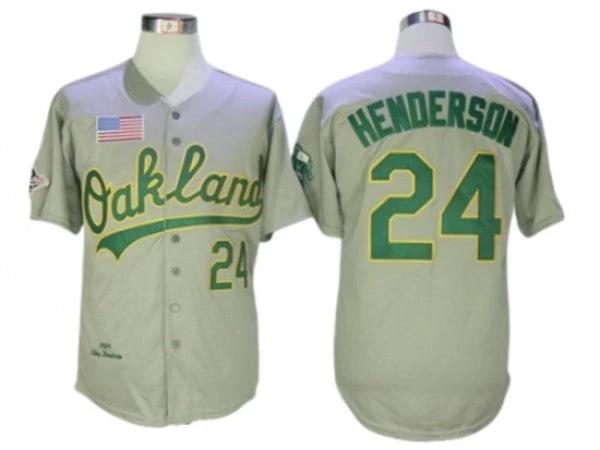 Oakland Athletics #24 Rickey Henderson Gray 1989 Throwback Jersey by My Store