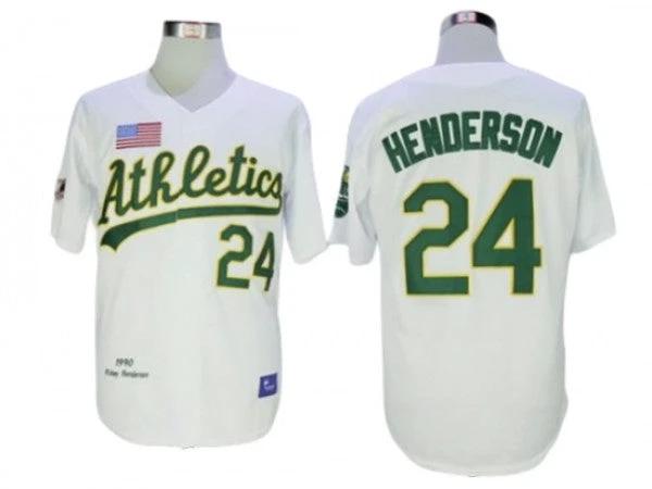Oakland Athletics #24 Rickey Henderson White 1990 Throwback Jersey by My Store