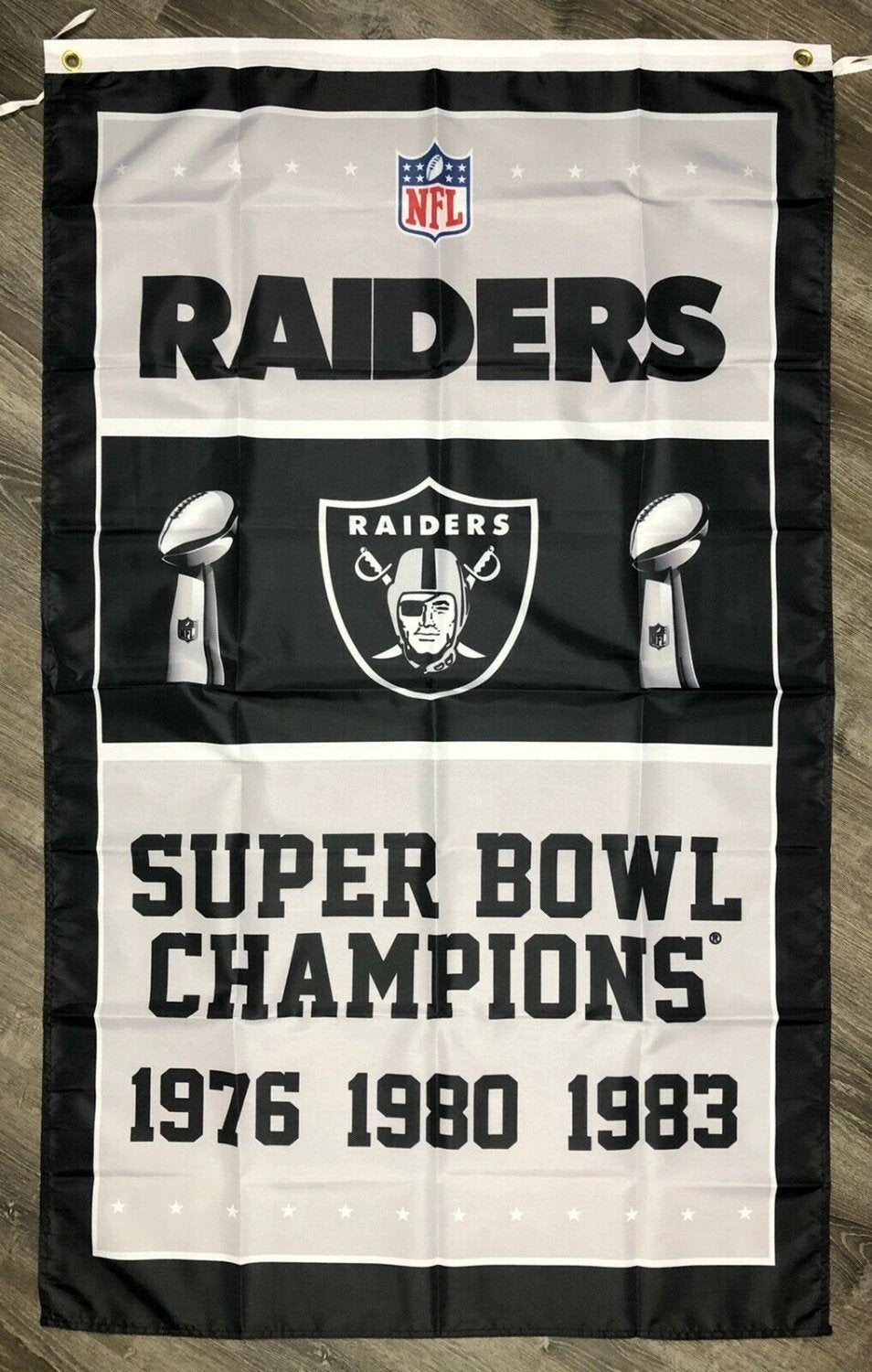 Oakland Raiders 3x Super Bowl Championship Flag 3x5 ft Sports Banner Vertical by flagsjustdoit