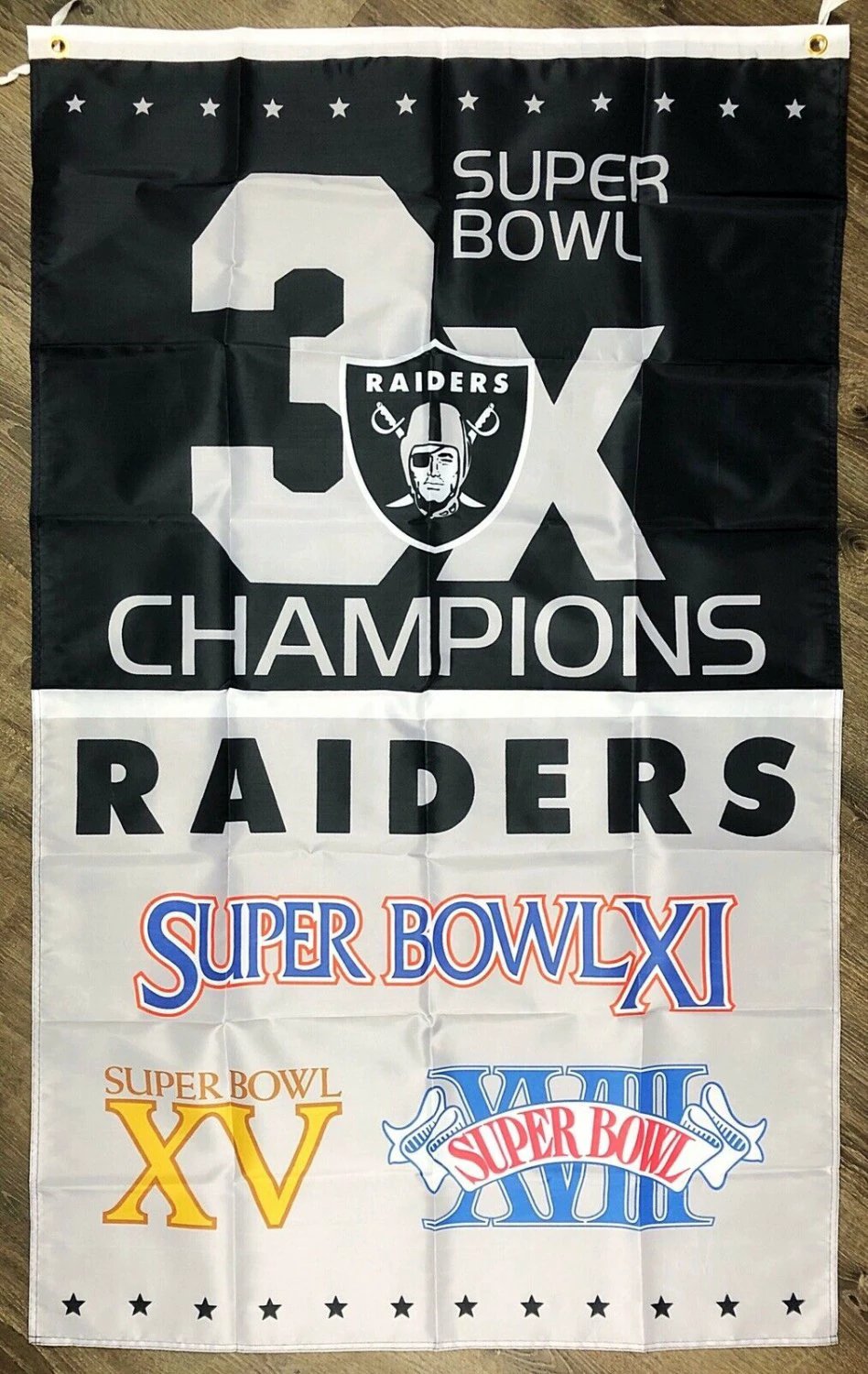 Oakland Raiders Vertical 3x Super Bowl Championship Flag 3x5 ft Sports Banner Garage by flagsjustdoit