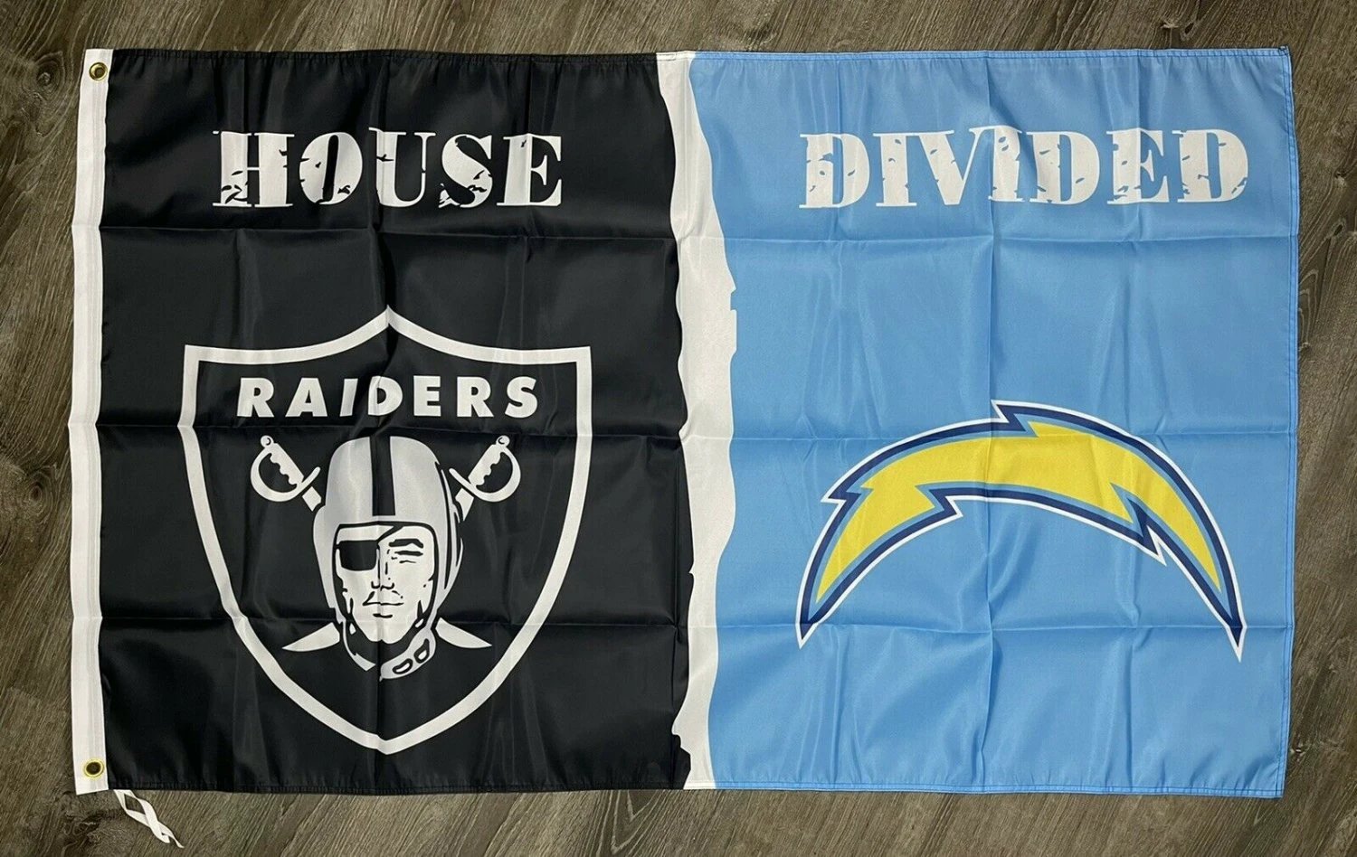Oakland Raiders vs Los Angeles Chargers House Divided Flag 3x5 ft Banner by flagsjustdoit