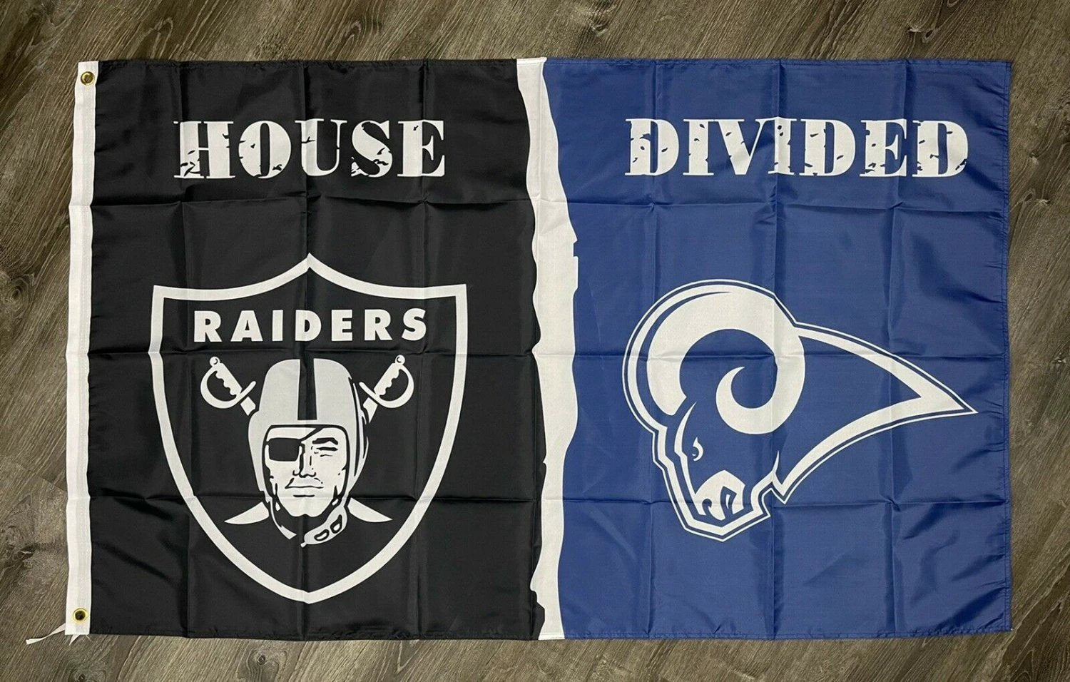 Oakland Raiders vs Los Angeles Rams House Divided Flag 3x5 ft Banner New by flagsjustdoit
