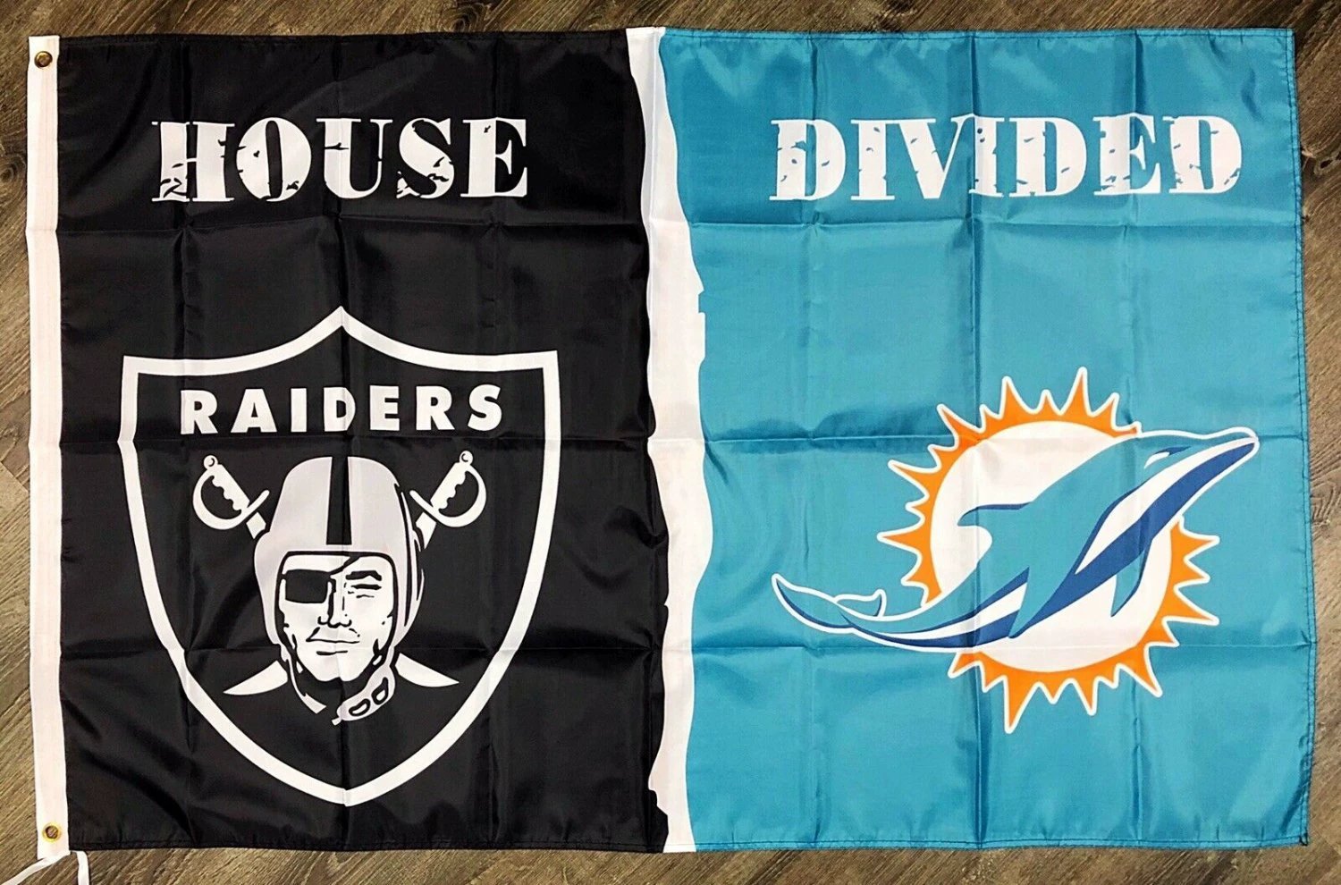Oakland Raiders vs Miami Dolphins House Divided Flag 3x5 ft Sports Banner by flagsjustdoit