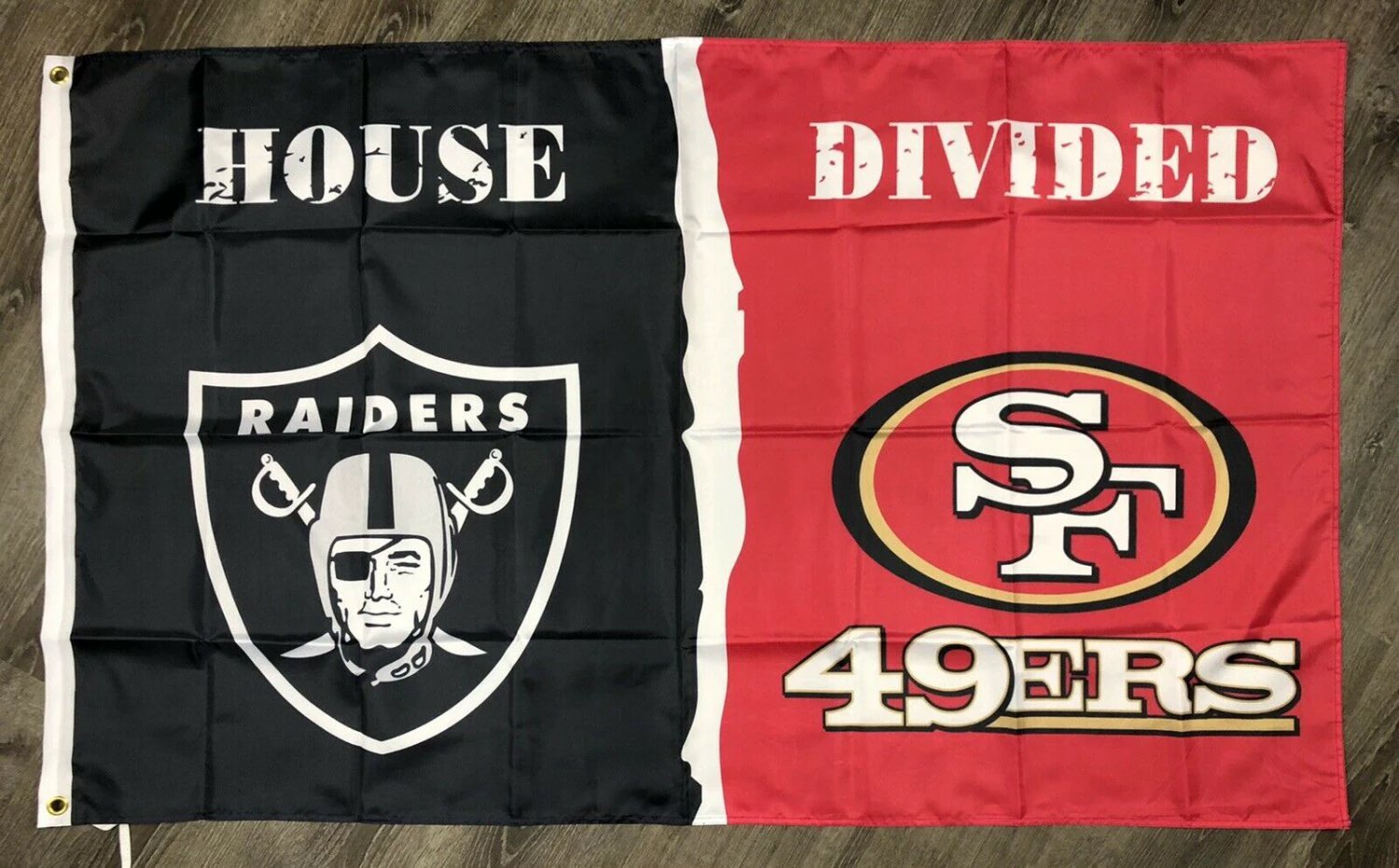 Oakland Raiders vs San Francisco 49ers House Divided Flag 3x5 ft Banner by flagsjustdoit