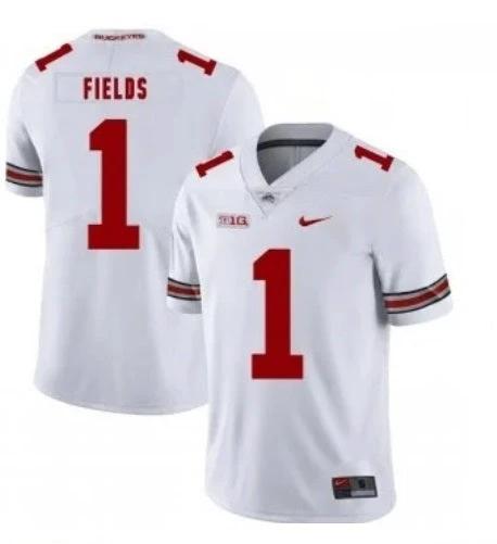 Ohio State Buckeyes #1 Justin Fields College NCAA Football White Jersey by My Store