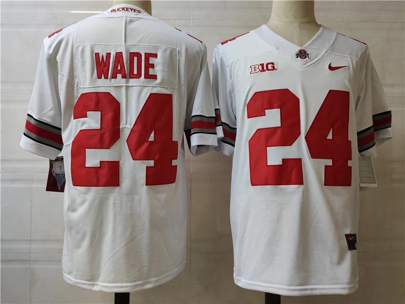 Ohio State Buckeyes #24 Wade College Football Jersey White by My Store