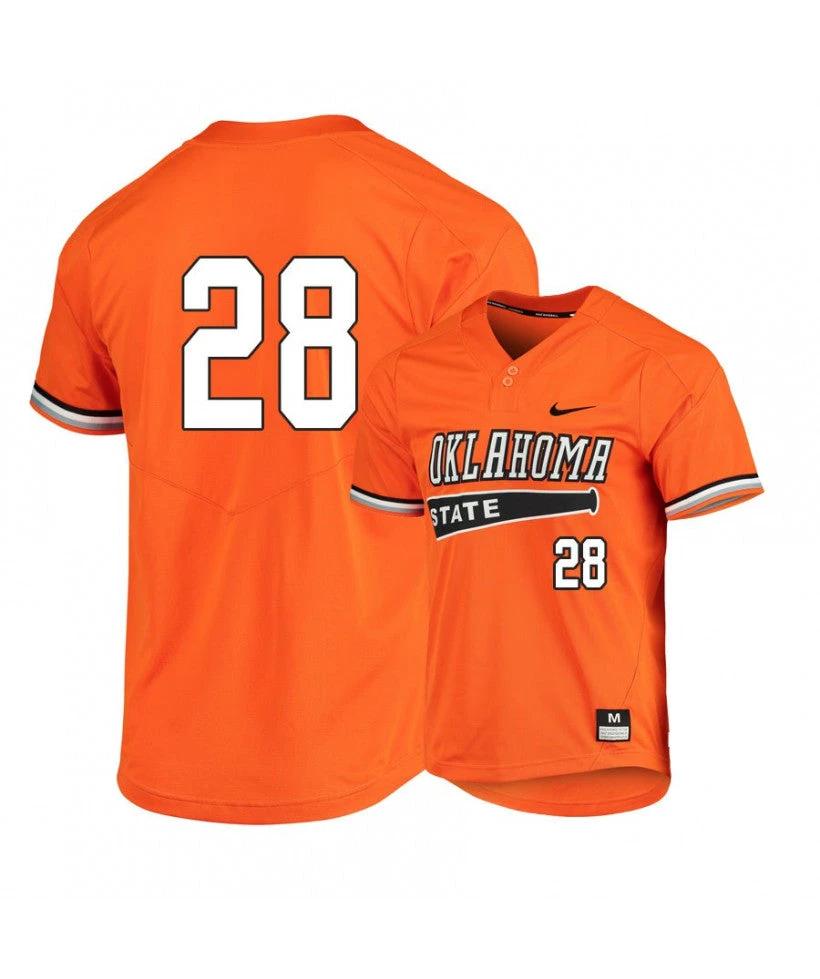 Oklahoma State Cowboys 28 Caeden Trenkle Orange Elite Baseball Jersey by My Store