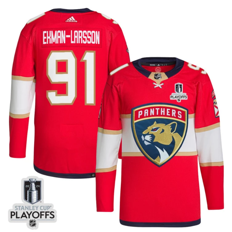 Oliver Ekman-Larsson 91 Florida Panthers 2024 NHL Playoffs Patch Home Jersey - Men, Red by Hockey David