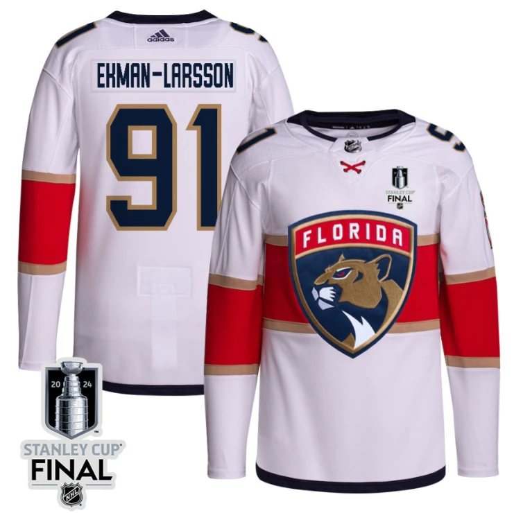 Oliver Ekman-Larsson 91 Florida Panthers 2024 STANLEY CUP Final Away Breakaway Jersey Men, White by Hockey David