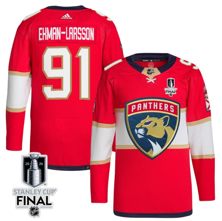 Oliver Ekman-Larsson 91 Florida Panthers 2024 STANLEY CUP Final Home Breakaway Jersey Men, Red by Hockey David