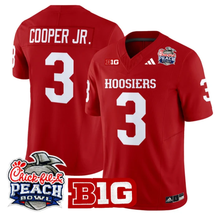 Omar Cooper Jr Jersey #3 Indiana Hoosiers 2026 Peach Bowl Patch Stitched Crimson by NCAA Football Jersey