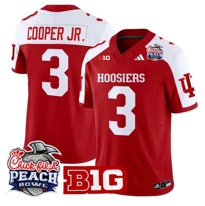 Omar Cooper Jr Jersey #3 Indiana Hoosiers 2026 Peach Bowl Patch Stitched Crimson Alternate by NCAA Football Jersey