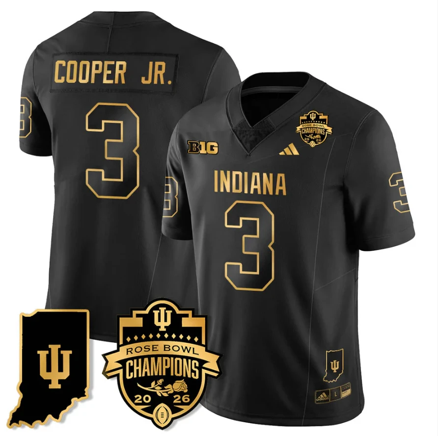 Omar Cooper Jr Jersey #3 Indiana Hoosiers 2026 Rose Bowl Champions Black Gold by NCAA Football Jersey