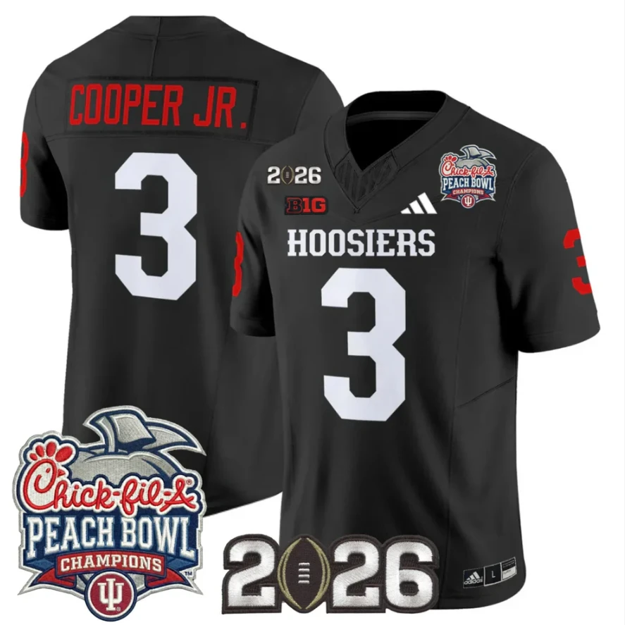 Omar Cooper Jr Jersey #3 Indiana Hoosiers 2026 Peach Bowl Champions Stitched by My Store NCAA Football Jerseys