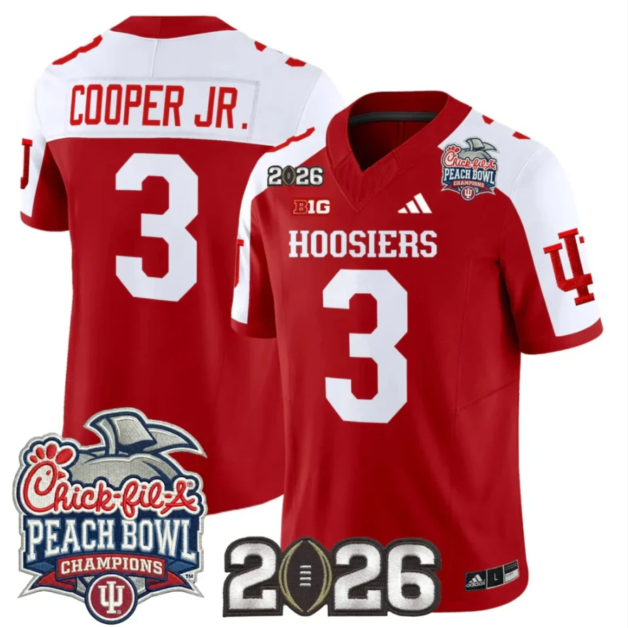 Omar Cooper Jr Jersey #3 Indiana Hoosiers 2026 Peach Bowl Champions Stitched by My Store NCAA Football Jerseys