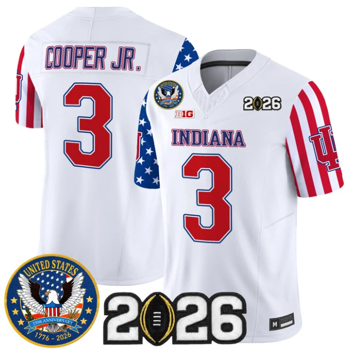 Omar Cooper Jr Jersey #3 Indiana Hoosiers America 250 Edition 2026 CFP Stitched by My Store NCAA Football Jerseys