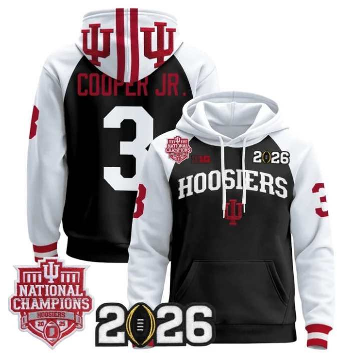 Omar Cooper Jr Pullover Hoodie #3 Hoosiers 2025 National Champions Stitched by Hoodie Pullover