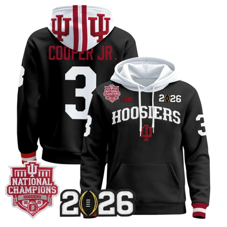 Omar Cooper Jr Pullover Hoodie #3 Hoosiers 2025 National Champions Stitched by Hoodie Pullover
