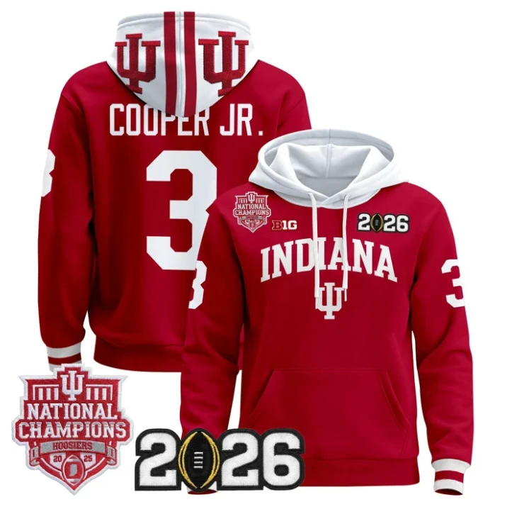 Omar Cooper Jr Pullover Hoodie #3 Hoosiers 2025 National Champions Stitched by Hoodie Pullover