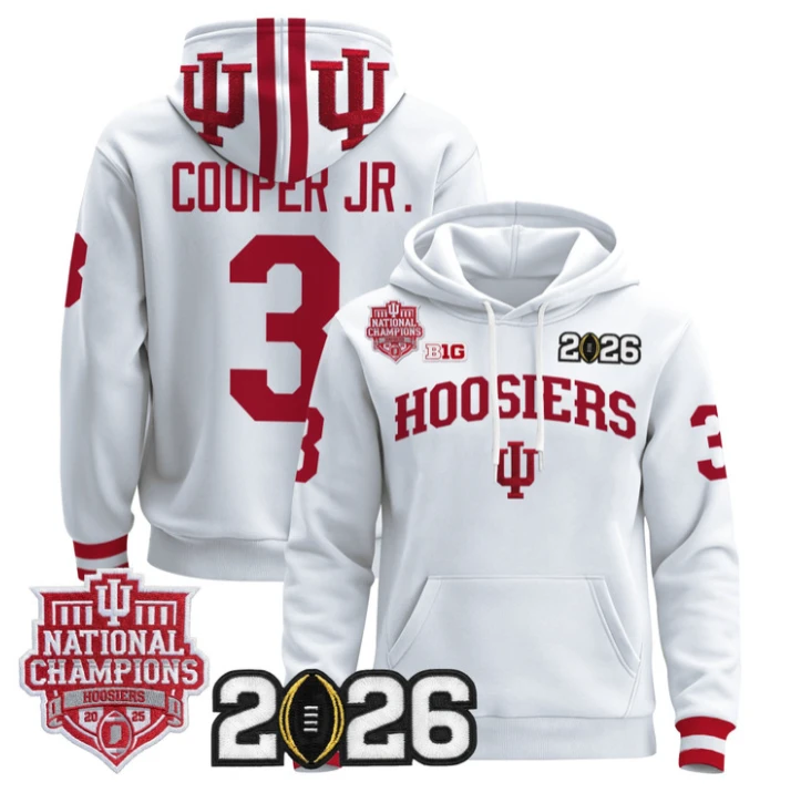 Omar Cooper Jr Pullover Hoodie #3 Hoosiers 2025 National Champions Stitched by Hoodie Pullover