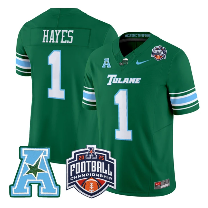 Omari Hayes Jersey #1 Tulane Green Wave 2025 AAC Championship Stitched by My Store NCAA Football Jerseys