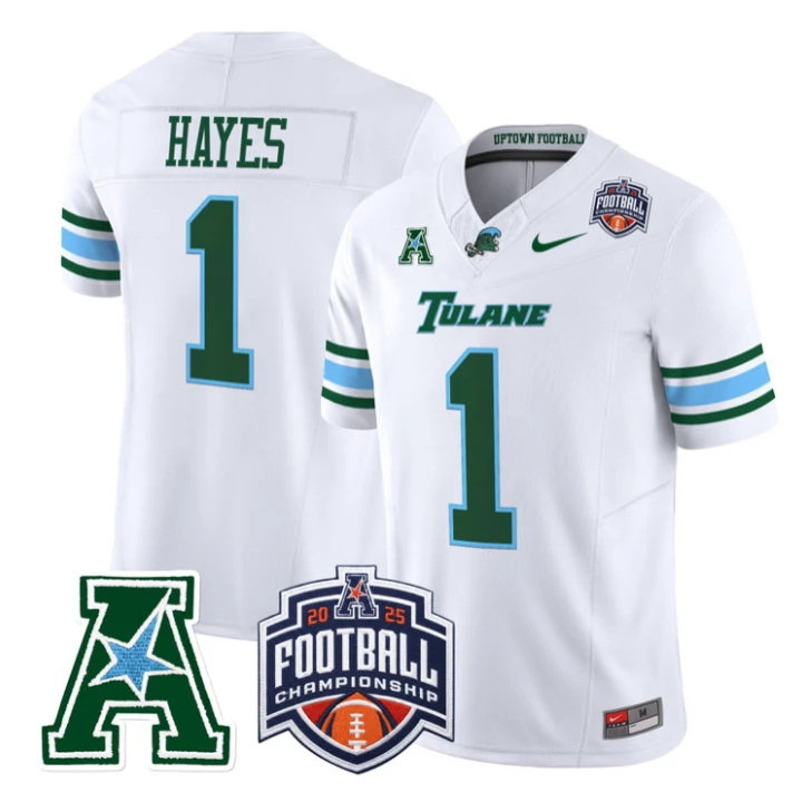 Omari Hayes Jersey #1 Tulane Green Wave 2025 AAC Championship Stitched by My Store NCAA Football Jerseys