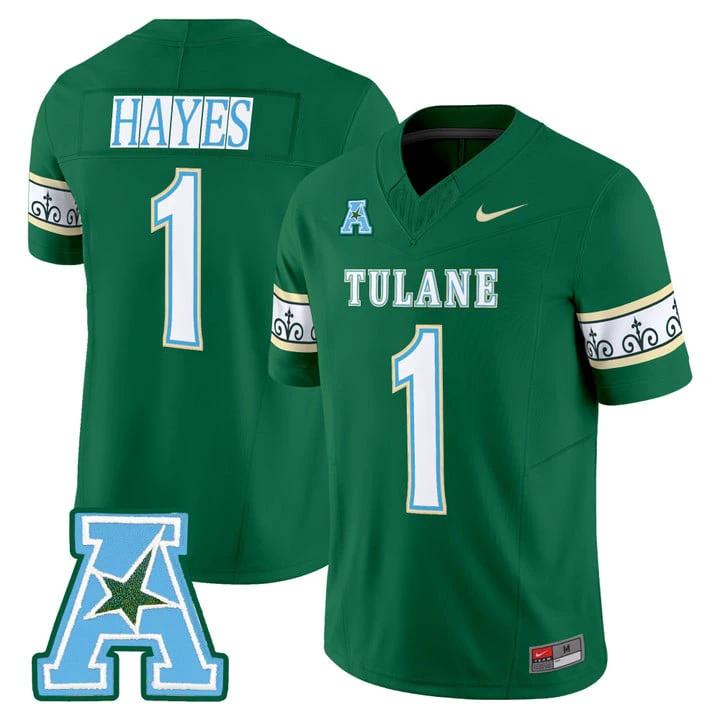 Omari Hayes Jersey #1 Tulane Green Wave 2025 City Edition Stitched by My Store NCAA Football Jerseys