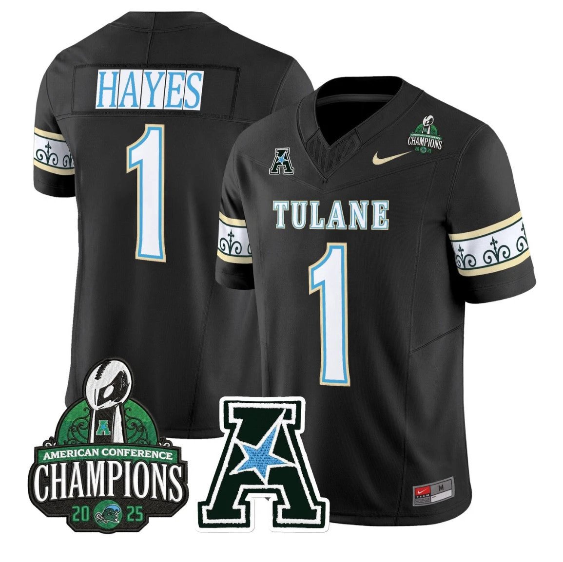 Omari Hayes Jersey #1 Tulane Green Wave City Edition 2025 AAC Champions by My Store NCAA Football Jerseys