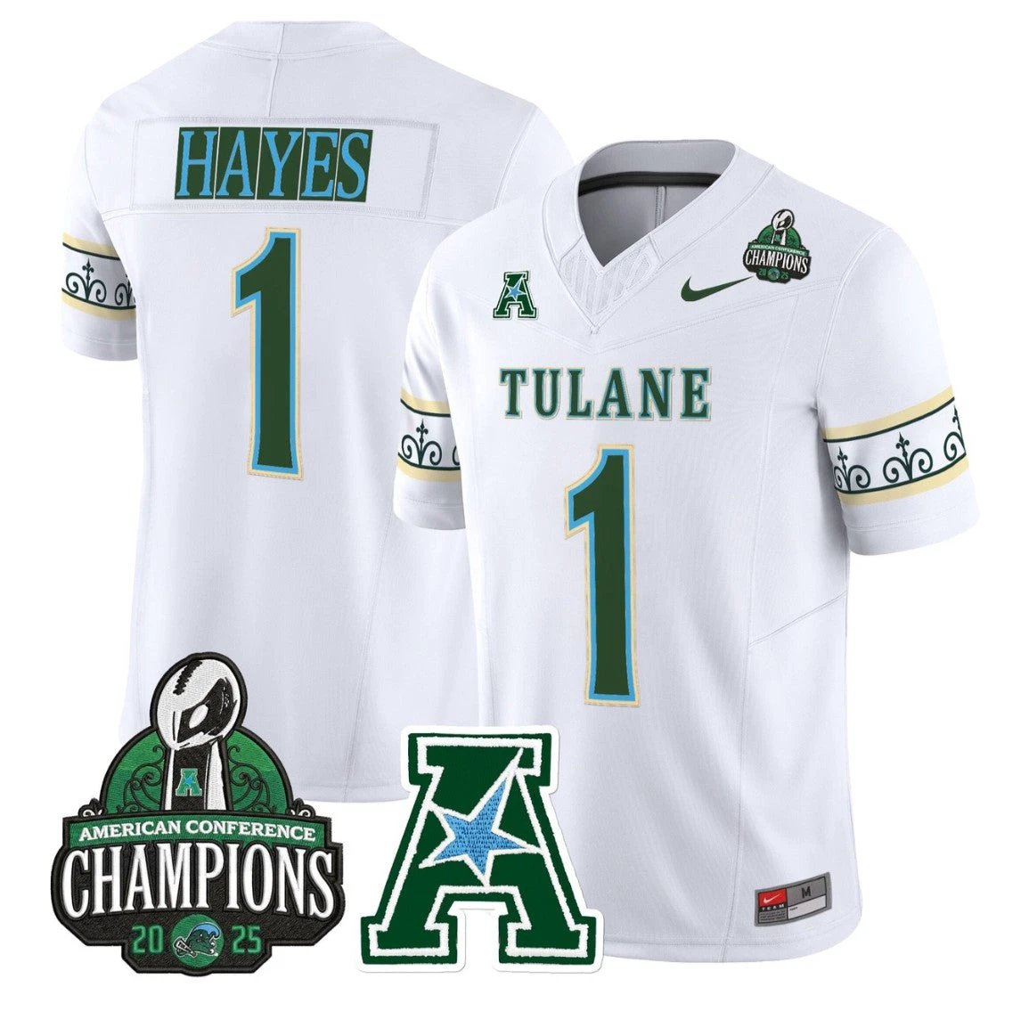 Omari Hayes Jersey #1 Tulane Green Wave City Edition 2025 AAC Champions by My Store NCAA Football Jerseys