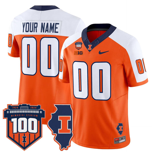 Custom Illinois Fighting Jersey Name, Number 100th Memorial Stadium Orange Alter by My Store