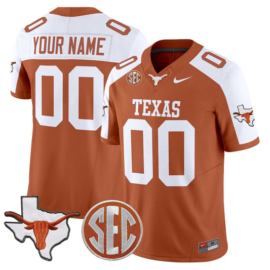 Custom Texas Longhorns Jersey 2025 State Map SEC Patch Stitched Orange Alter by My Store