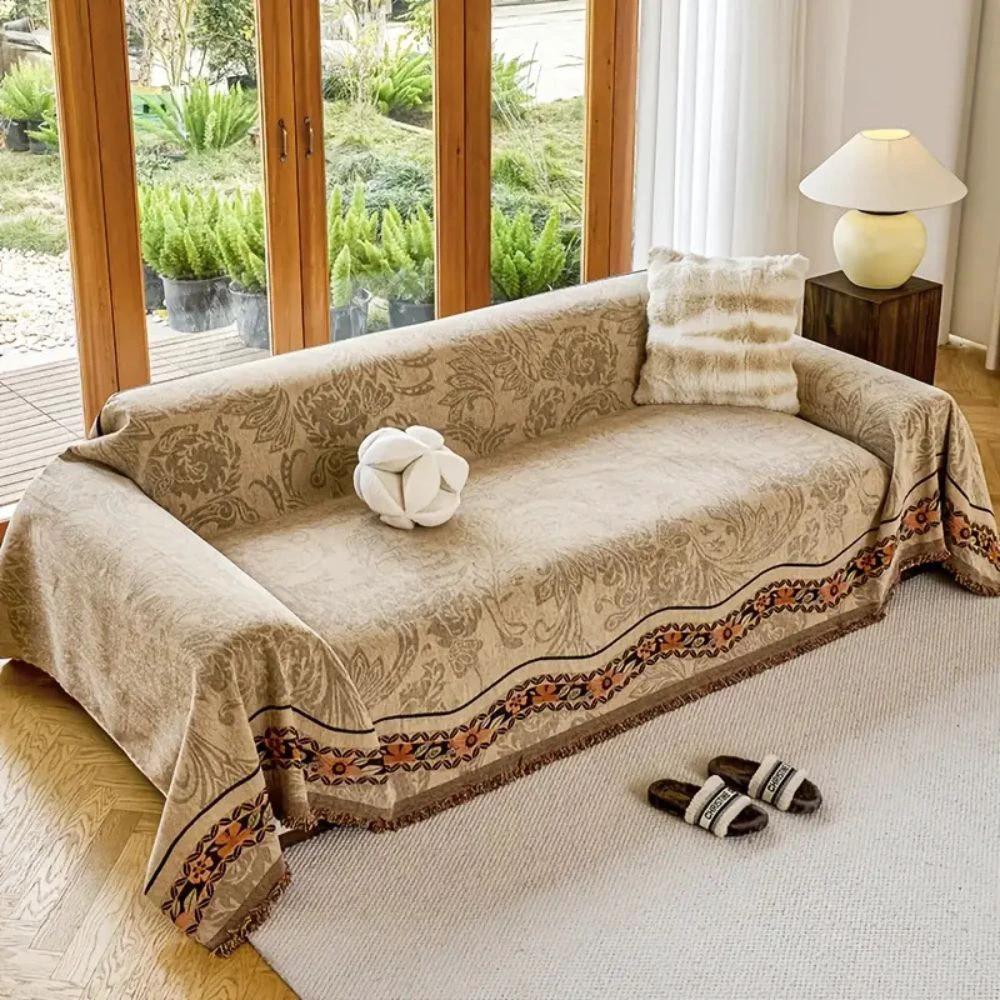 Floral Tasseled Boho Sofa Cover by Casa & Beyond