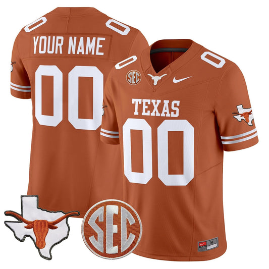 Custom Texas Longhorns Jersey 2025 State Map SEC Patch Stitched Texas Orange by My Store
