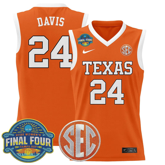 Clarissa Davis Jersey #24 Texas Longhorns 2025 Sec Final Four Patch Orange by My store basketball