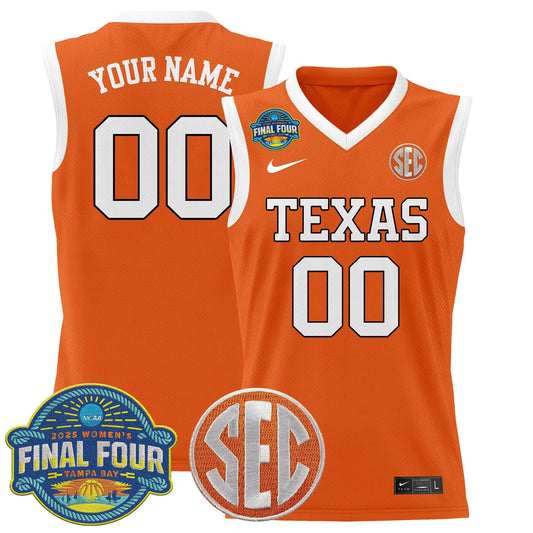 Custom Texas Longhorns Jersey 2025 Sec Final Four Patch Stitched Orange by My store basketball