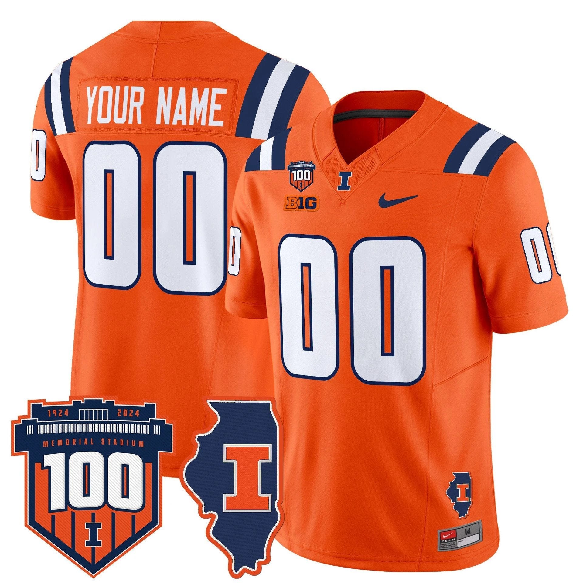 Custom Illinois Fighting Jersey Name, Number 100th Memorial Stadium Orange by My Store