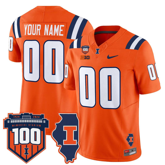 Custom Illinois Fighting Jersey Name, Number 100th Memorial Stadium Orange by My Store