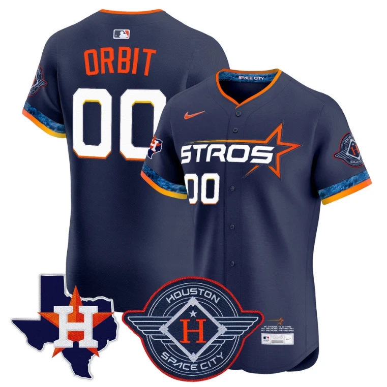 Orbit Jersey #00 Houston Astros 2025 City Connect Texas Patch Premier Elite Stitched Navy by My Store