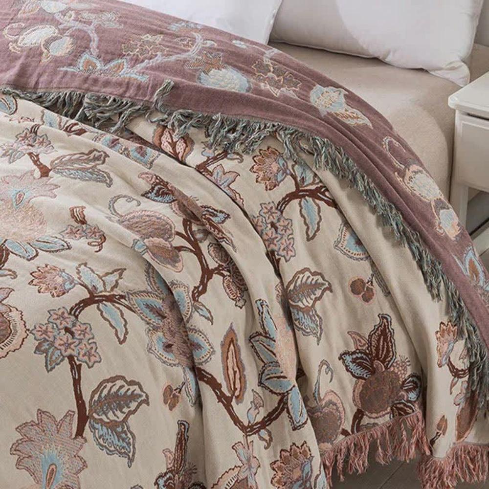 Orchid Trail Floral Cotton Tassel Bed Blanket by Casa & Beyond