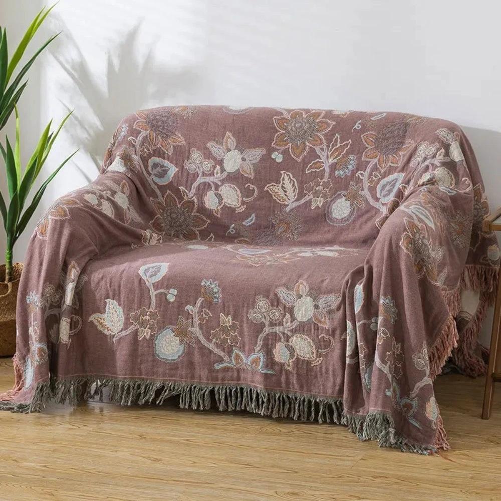 Orchid Trail Floral Cotton Tassel Bed Blanket by Casa & Beyond
