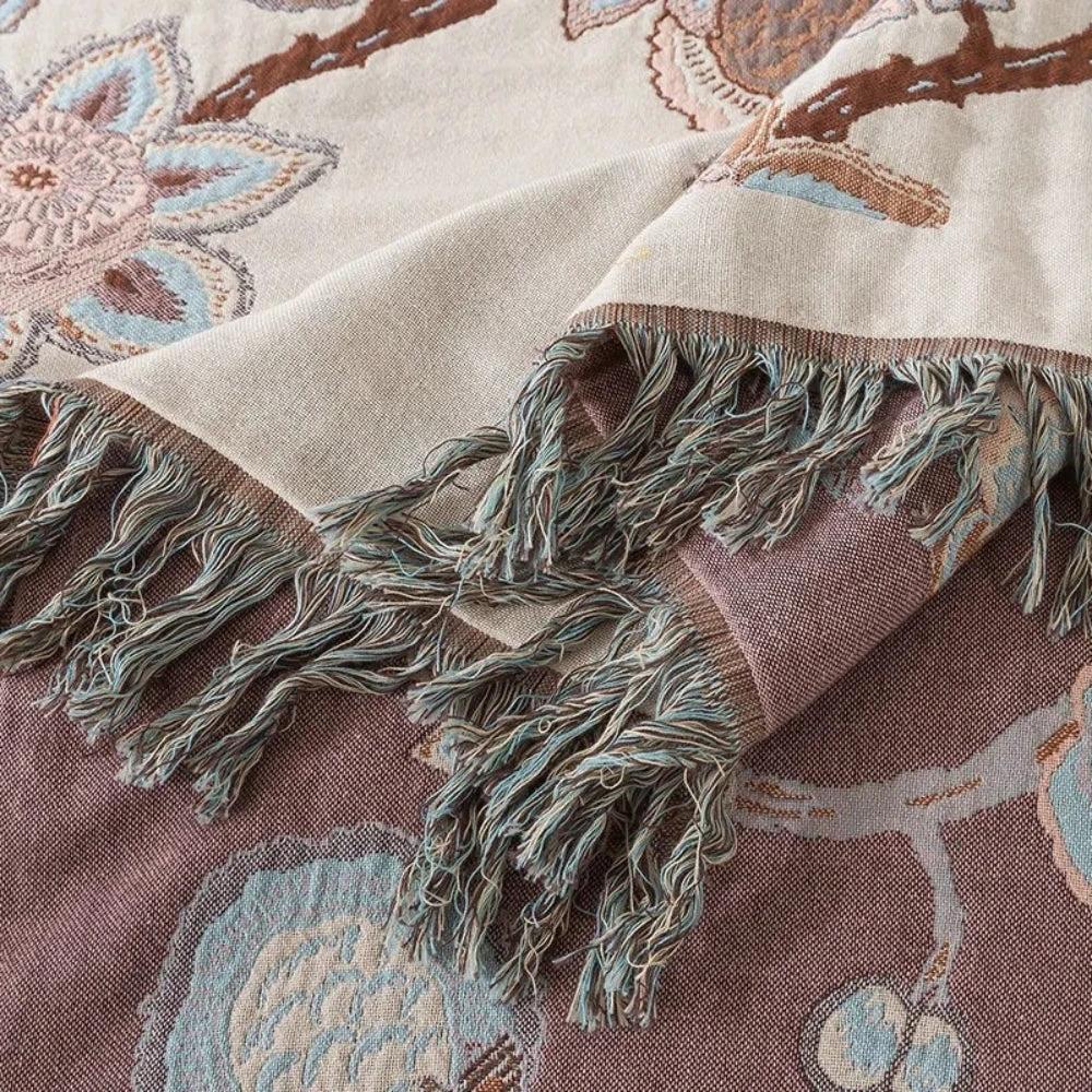 Orchid Trail Floral Cotton Tassel Bed Blanket by Casa & Beyond
