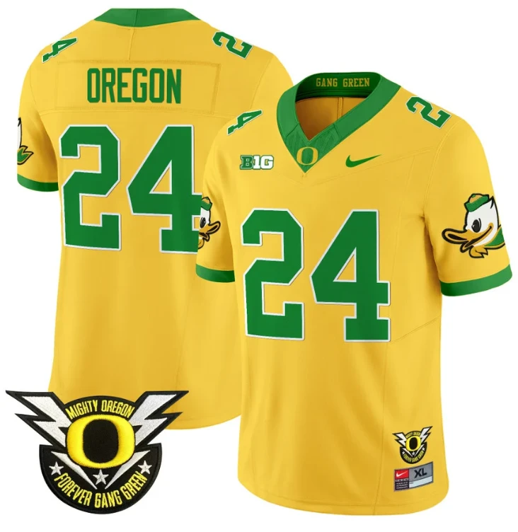 Oregon Jersey #24 Oregon Duck Forever Gang Green Football Gold by My Store