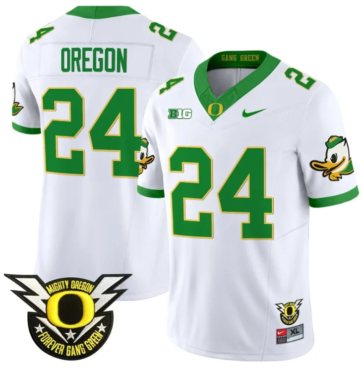Oregon Jersey #24 Oregon Duck Forever Gang Green Football White by My Store