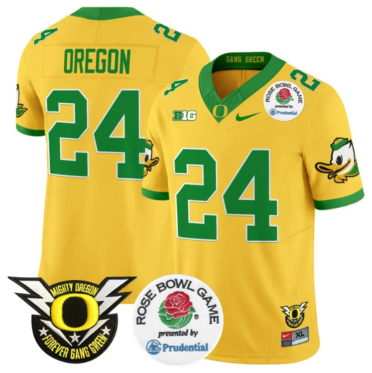 Oregon Jersey #24 Oregon Ducks Football 2024 Rose Bowl Stitched Gold by NCAA Football Jersey