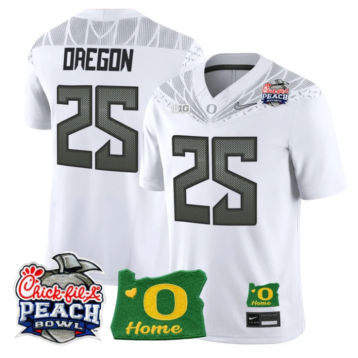 Oregon Jersey #25 Oregon Ducks 2026 Peach Bowl Oregon State Stitched White by My Store NCAA Football Jerseys