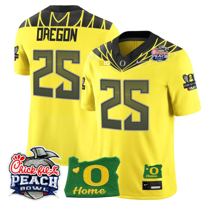 Oregon Jersey #25 Oregon Ducks 2026 Peach Bowl Oregon State Stitched Yellow by My Store NCAA Football Jerseys